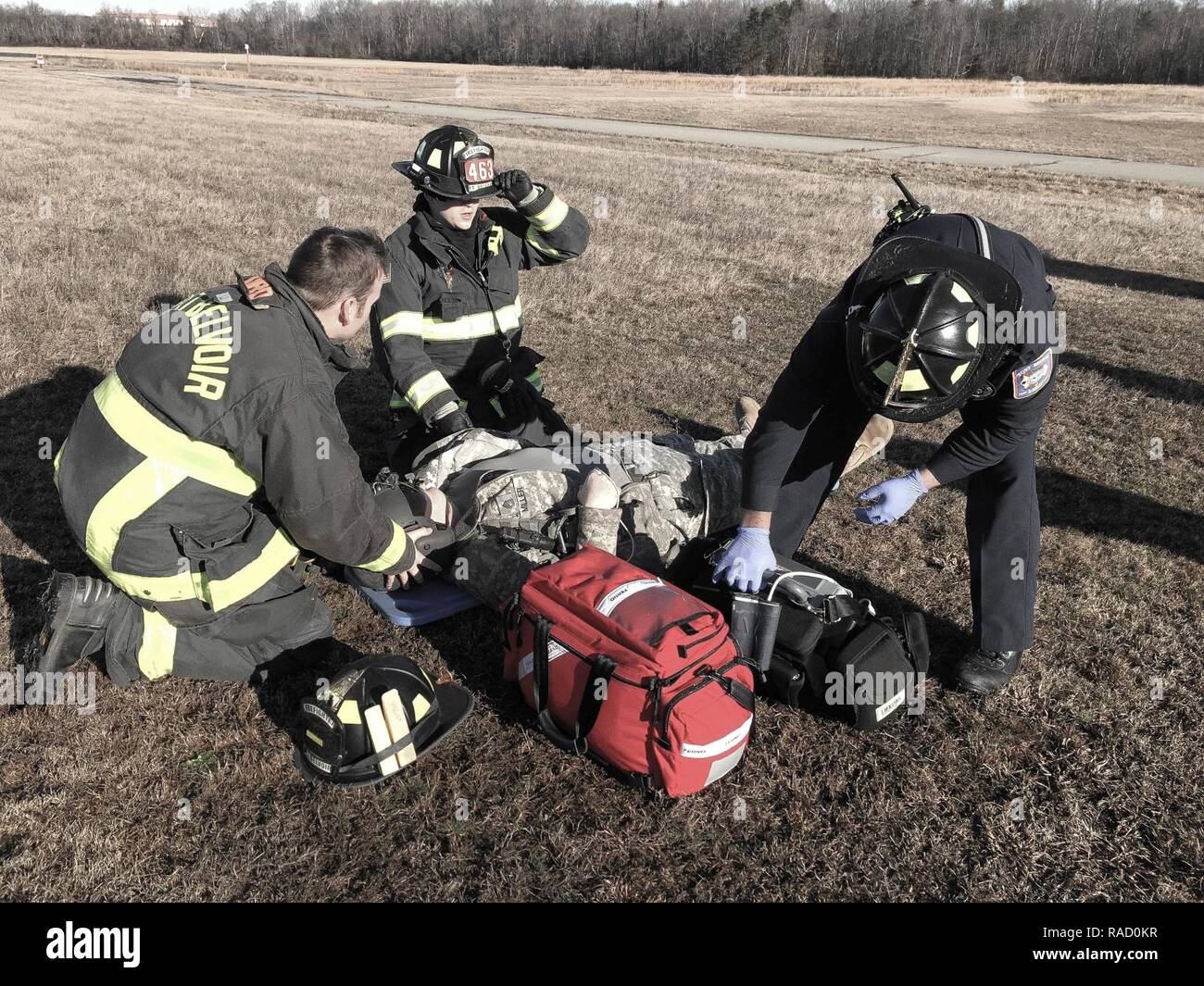 Fort Belvoir Fire and Emergency Medical Services personnel treat an