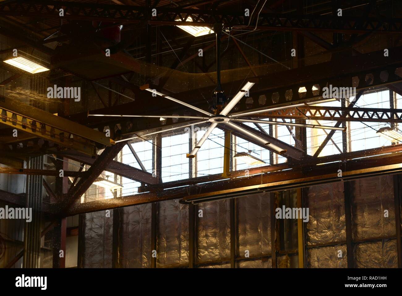 A new fan is shown circulating warm air downwards inside of Hangar 285