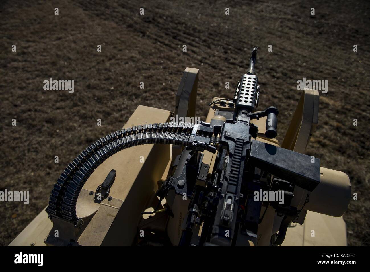 An M240B machine gun is mounted to a Common Remotely Operated Weapon