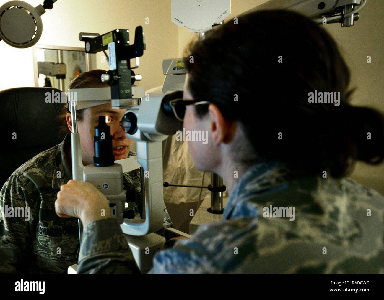U.S. Air Force Staff Sgt. Amanda Richardson gets her eyes examine by U