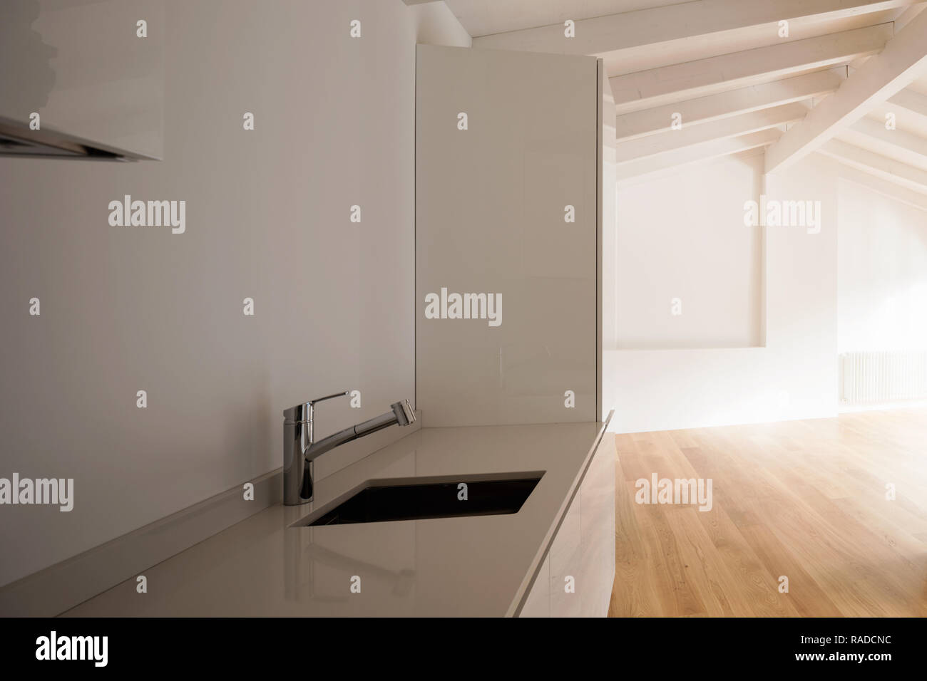 Modern Renovated Apartment With A Large Fireplace In The Middle Of