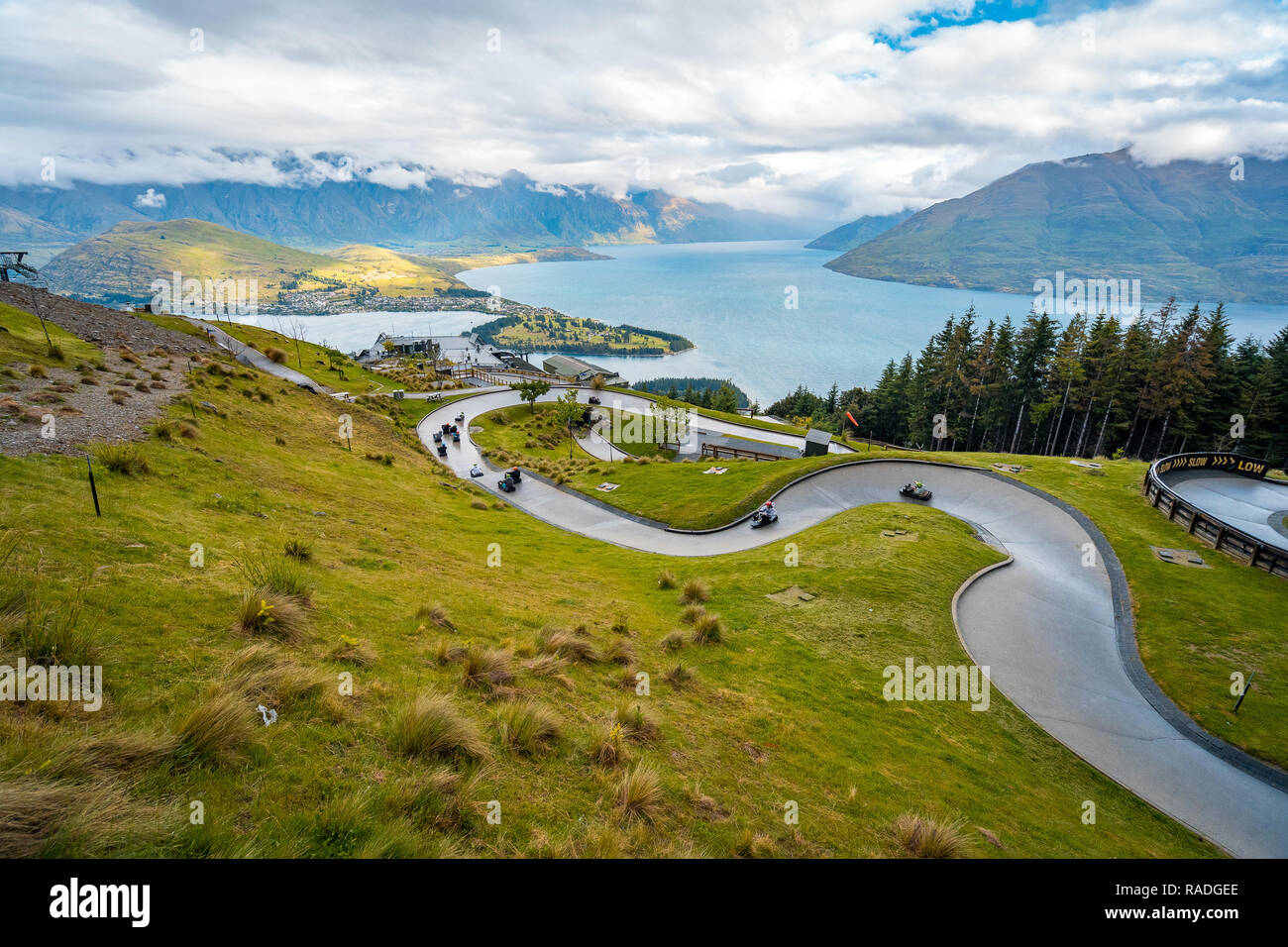 Skyline luge in Queenstown, New Zealand Stock Photo