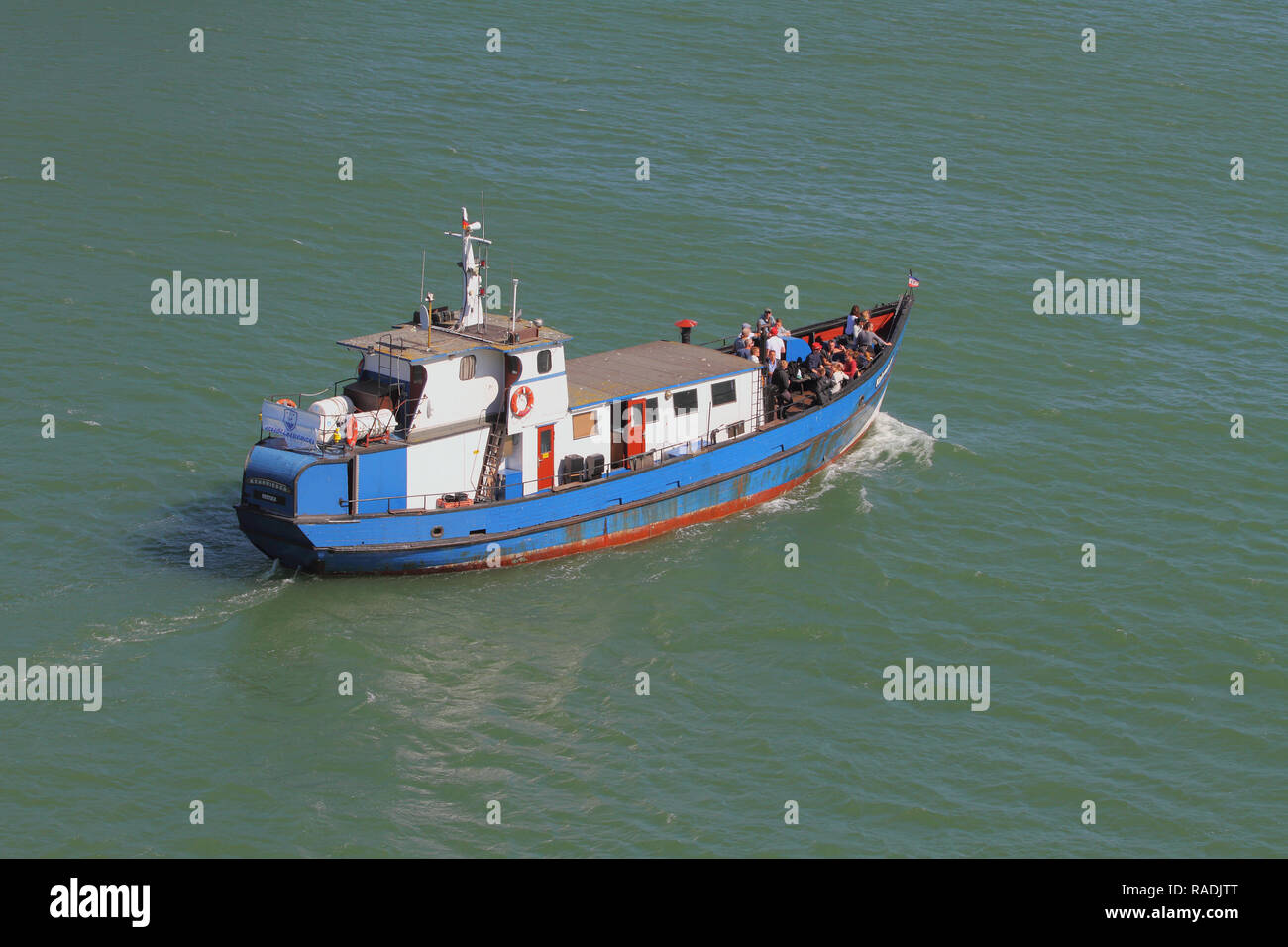Warnemunde, Rostock, Germany - Jul 06, 2018: Small motorized vessel Stock Photo
