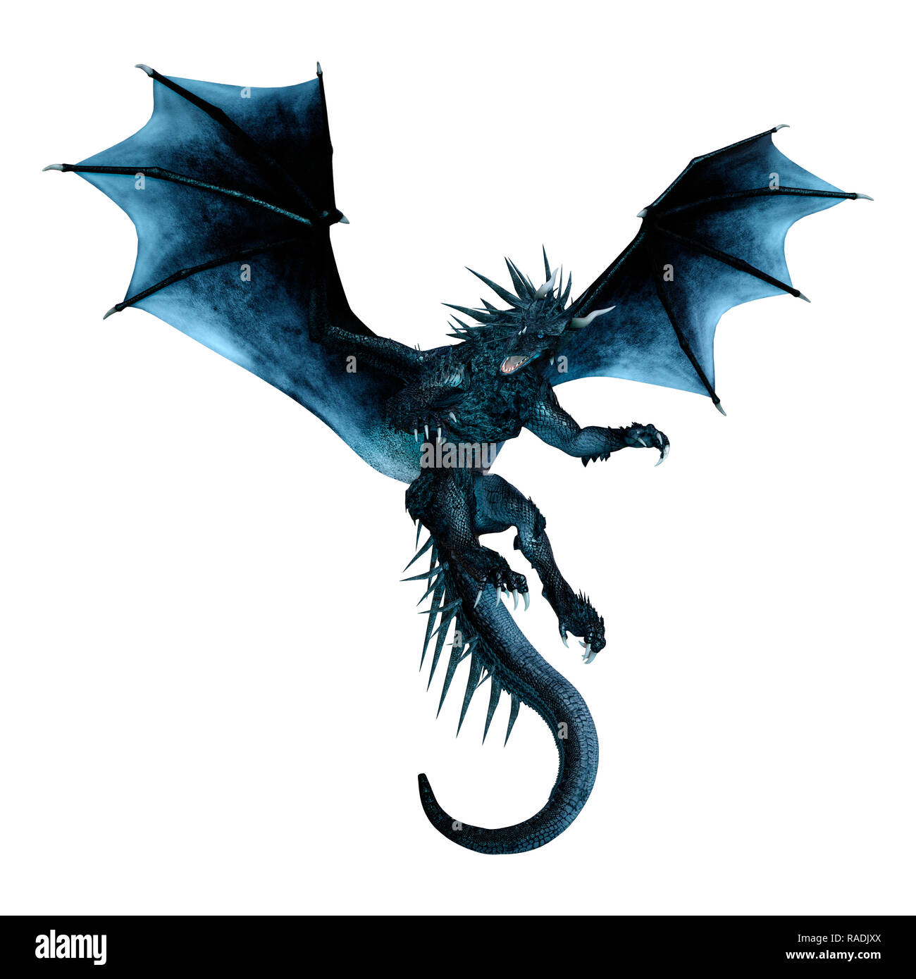 3D rendering of a black fantasy dragon isolated on white background ...