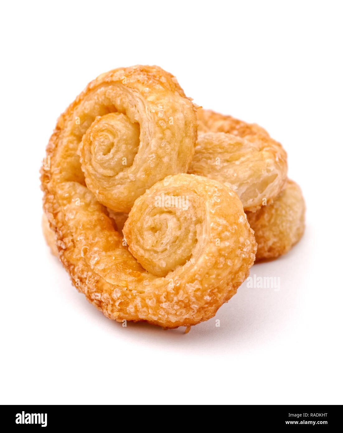 Food and drink arranged group of puff pastry cookies, isolated on