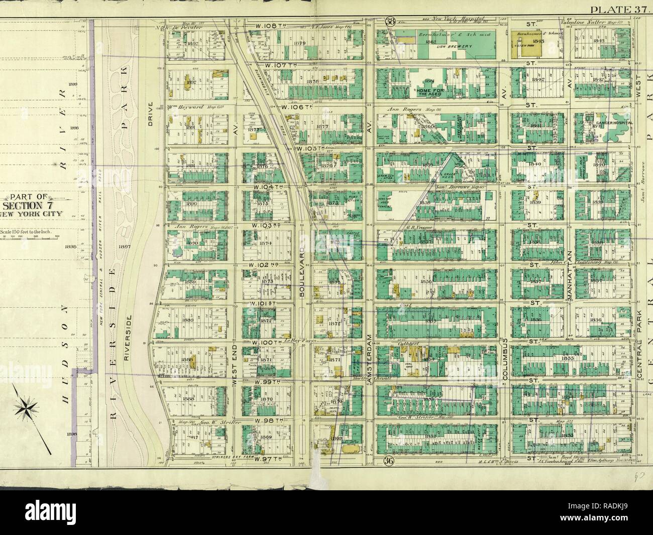 97th STREET 1891 UPPER WEST SIDE RIVERSIDE DRIVE MANHATTAN NY MAP ATLAS 86th