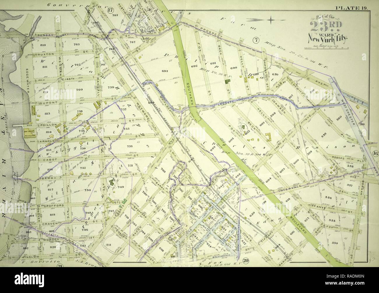 Plate 19: Bounded by Bungay St., Southern Blvd., Prospect Ave., Dongan St., Fox St., Barretto St., Wetmore Ave., reimagined Stock Photo