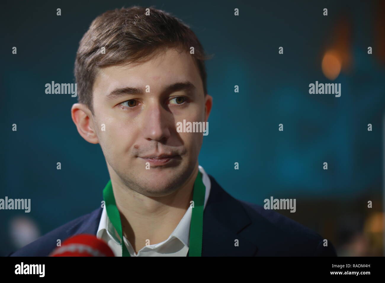 L to R) Bronze medalist Daniil Dubov of Russian , gold medalist Sergey  Karjakin of Russian and silver medalist Magnus Carlsen of Norway pose on  the podium at the medal ceremony for