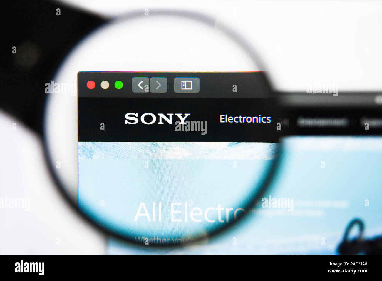 Los Angeles, California, USA - 27 December 2018: SONY website homepage. SONY logo visible on screen Stock Photo