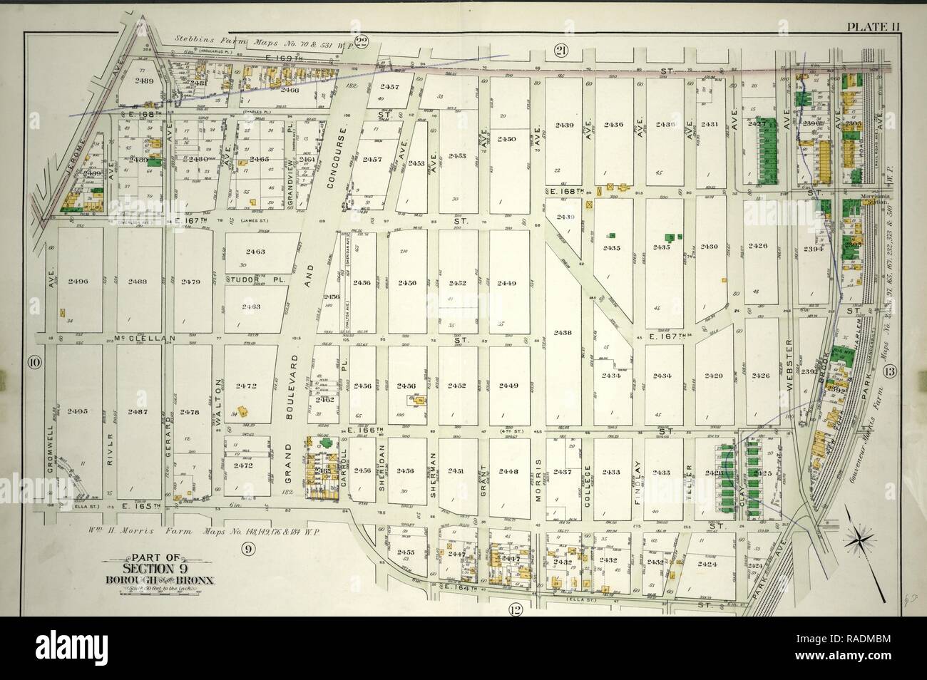 Plate 11: Part of Section 9, Borough of the Bronx. Bounded by Jerome Avenue, E. 169th Street, Park Avenue, E. 164th reimagined Stock Photo