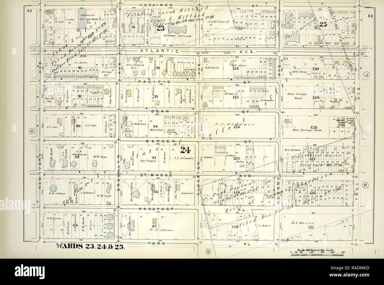 Vol. 1. Plate, I. Map bound by Herkimer St., Troy Ave., Park Pl., New York Ave., Including Atlantic Ave., Atlantic reimagined Stock Photo