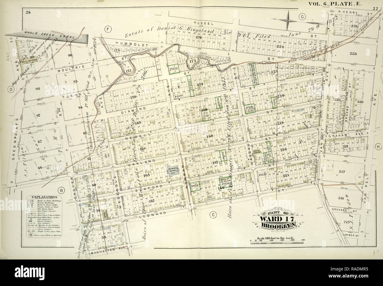 Vol. 6. Plate, E. Map bound by Whale Creek Canal, Humboldt St., Norman Ave., Russell St., Van Cott Ave., N.Henry St reimagined Stock Photo