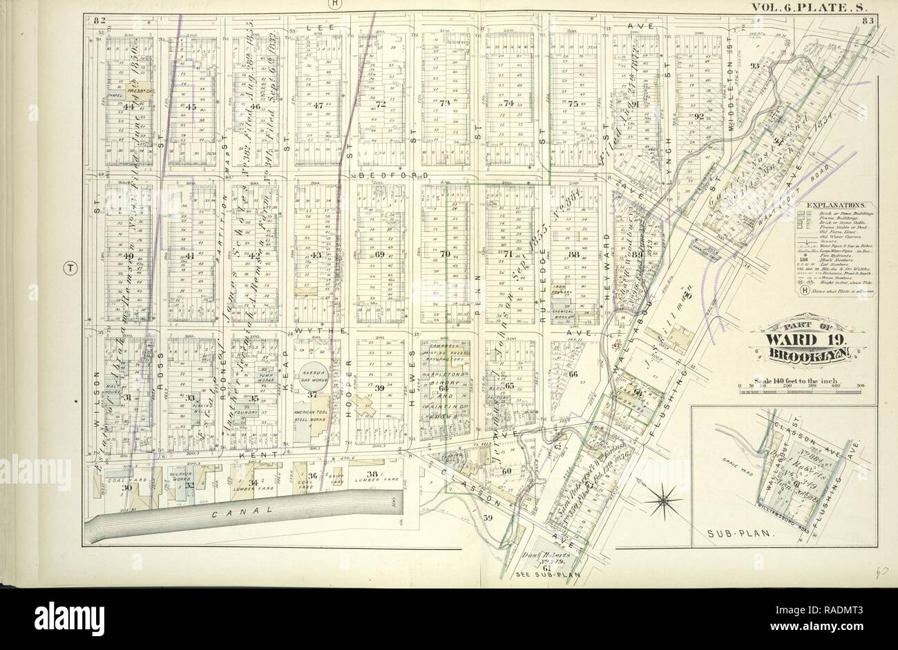 Vol. 6. Plate, S. Map bound by Lee Ave., Flushing Ave., Classon Ave., Hewes St., Canal, Wilson St., Including Bedford reimagined Stock Photo