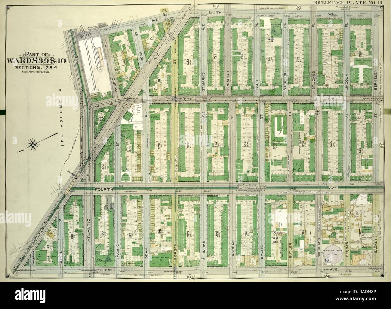 Brooklyn, Vol. 1, Double page Plate No. 15, Part of Wards 3, 9 & 10, Section 1, 2 & 4, Map