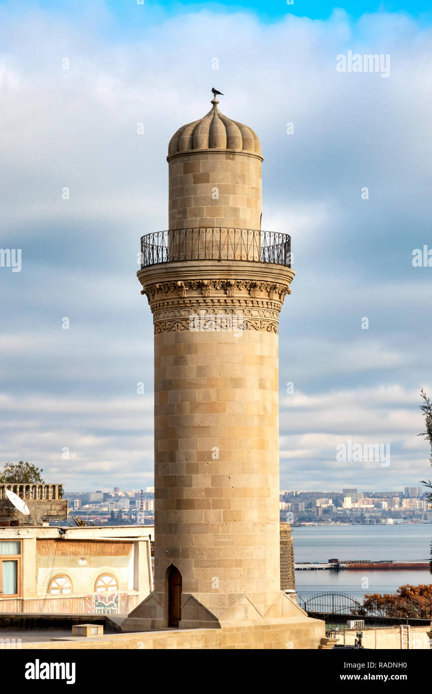 Minaret of the Mosque in the Shirvanshah Palace, Baku, Azerbaijan Stock Photo