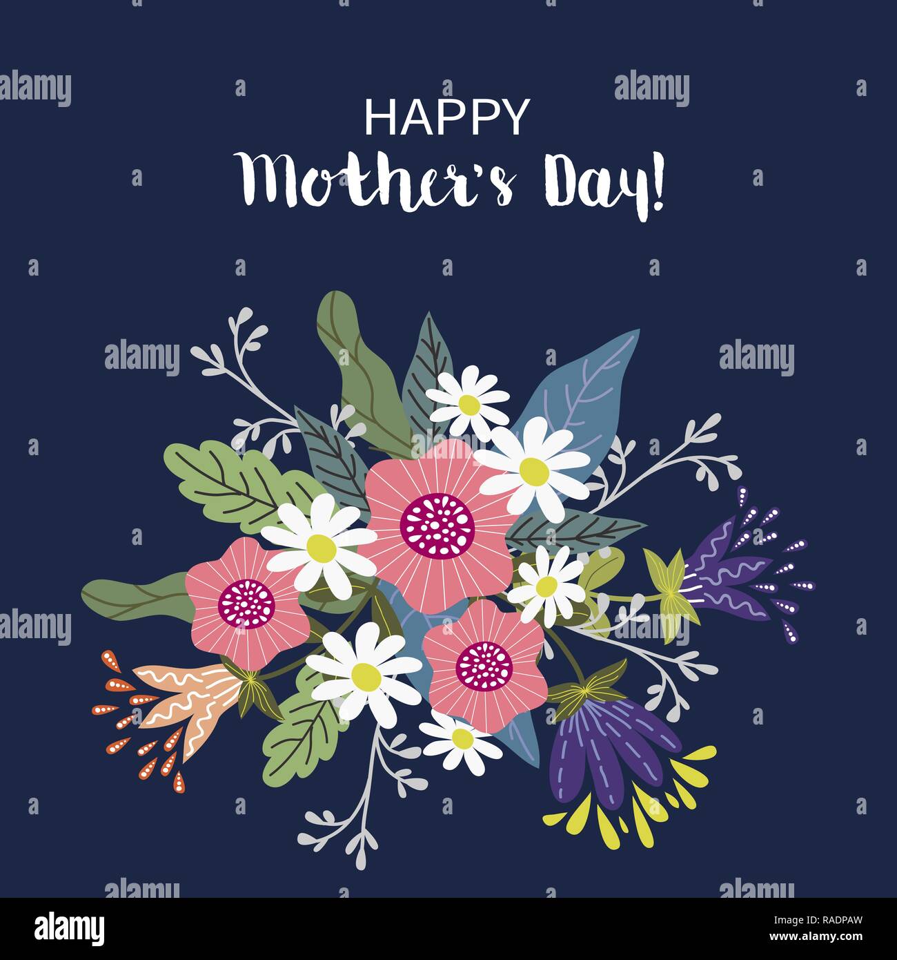 Happe Mothers day, Floral hand draw design concept, Bouquet of Flowers ...