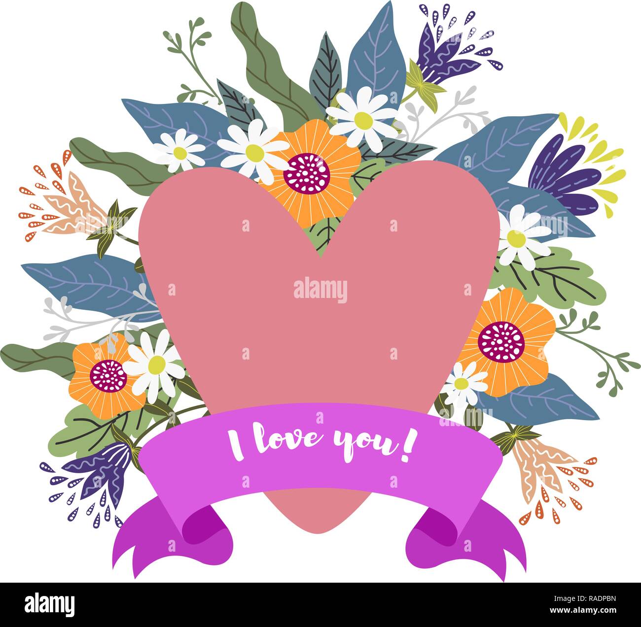 I love you, Floral hand draw design concept, Bouquet of Flowers, heart ...