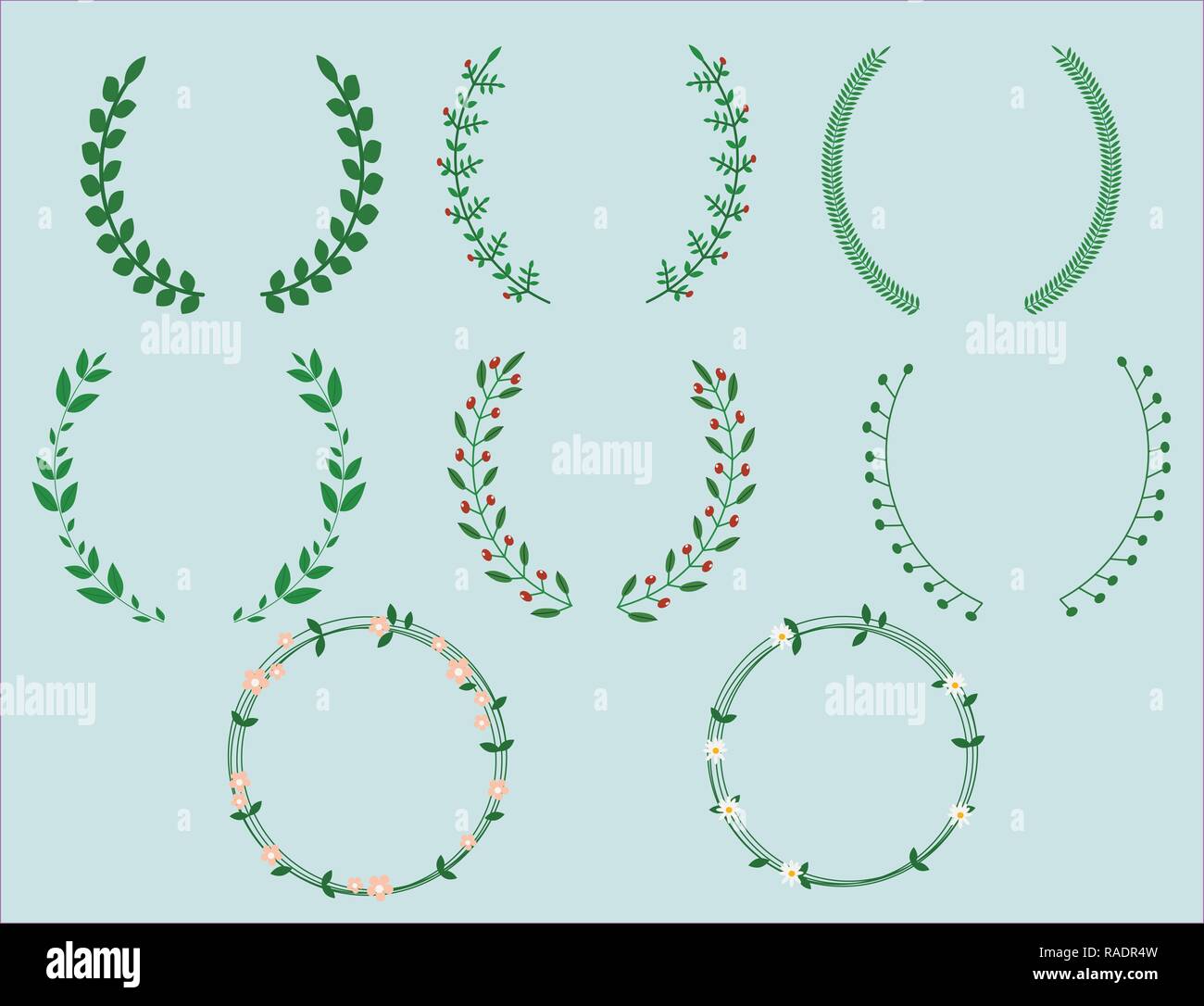 Set of color wreaths and borders for any design purposes. Vector illustration. Stock Vector