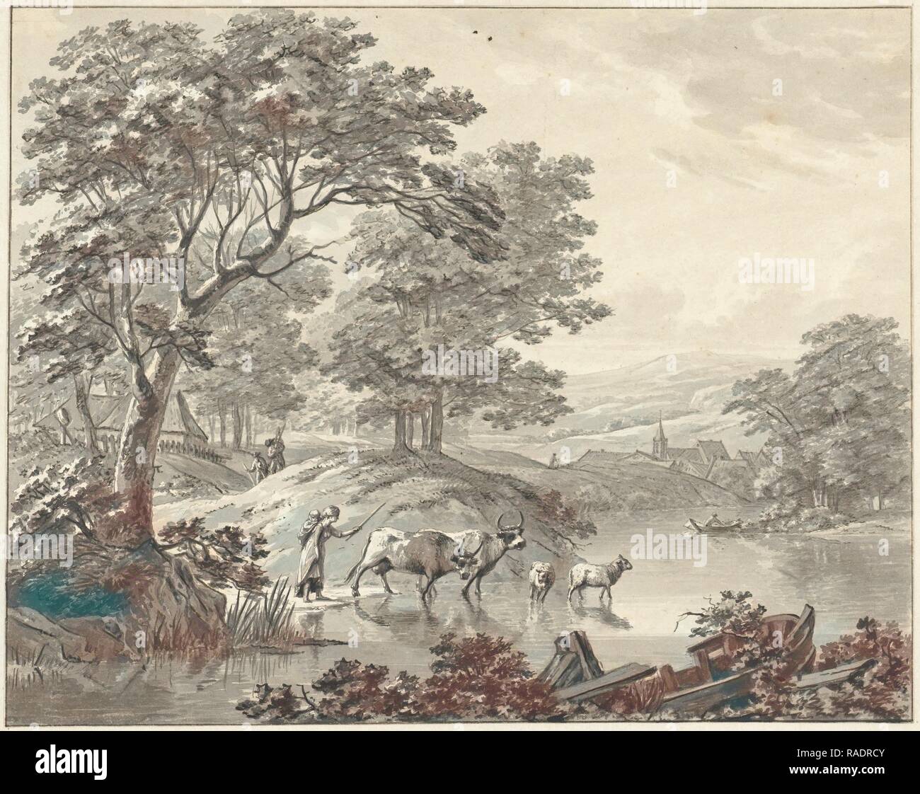 Landscape with cattle by Voorde The Netherlands, Geerlig Grijpmoed, 1754 - 182. Reimagined