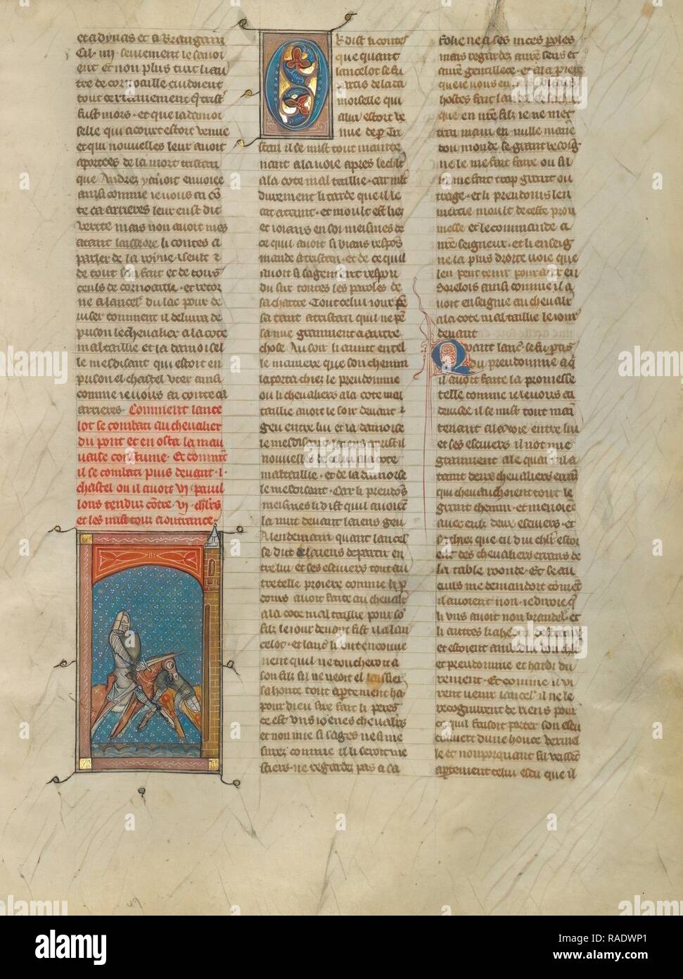Lancelot Fighting a Knight on a Bridge, Paris, France, about 1320 ...