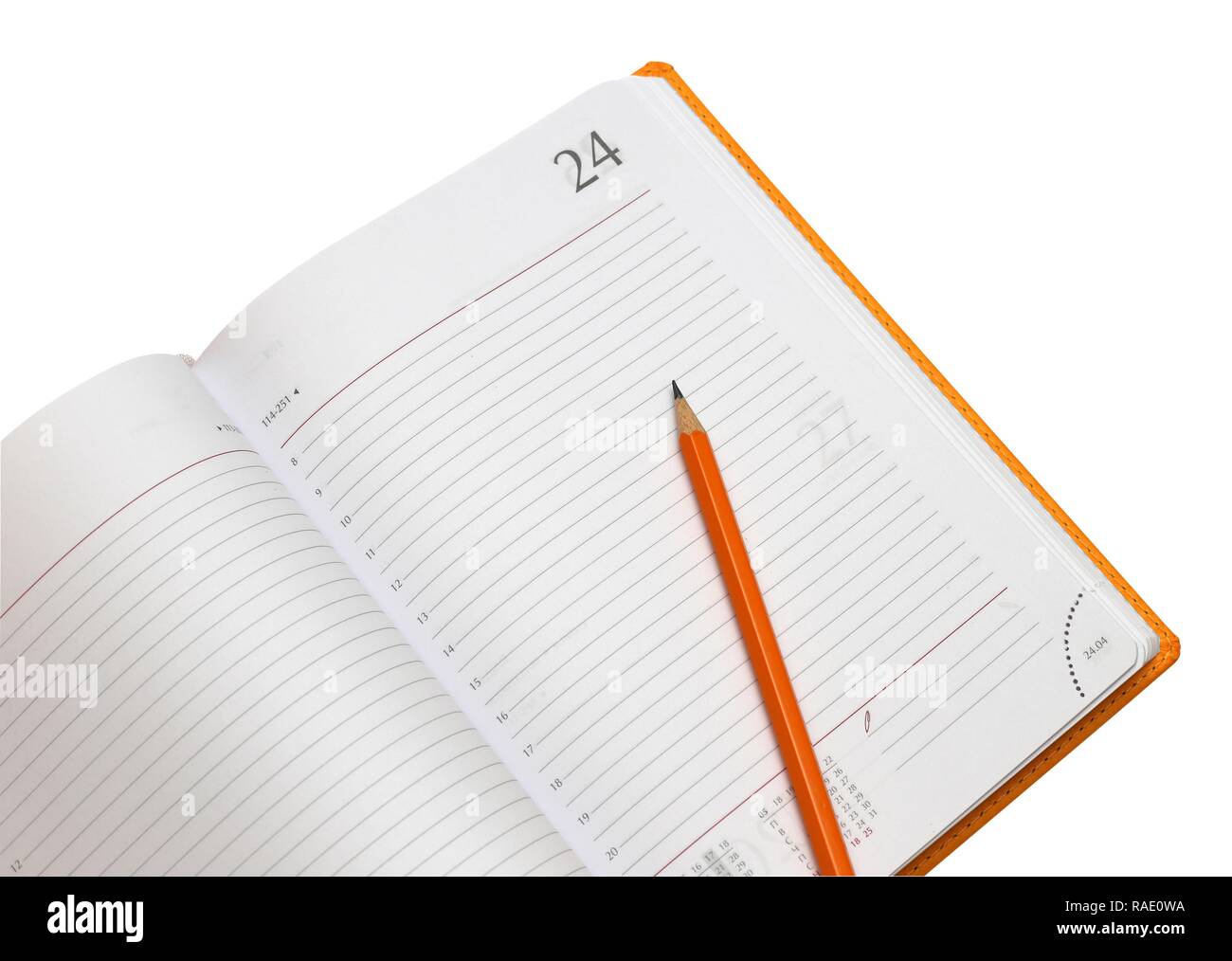 opened notepad and pencil on a white close up shoot Stock Photo