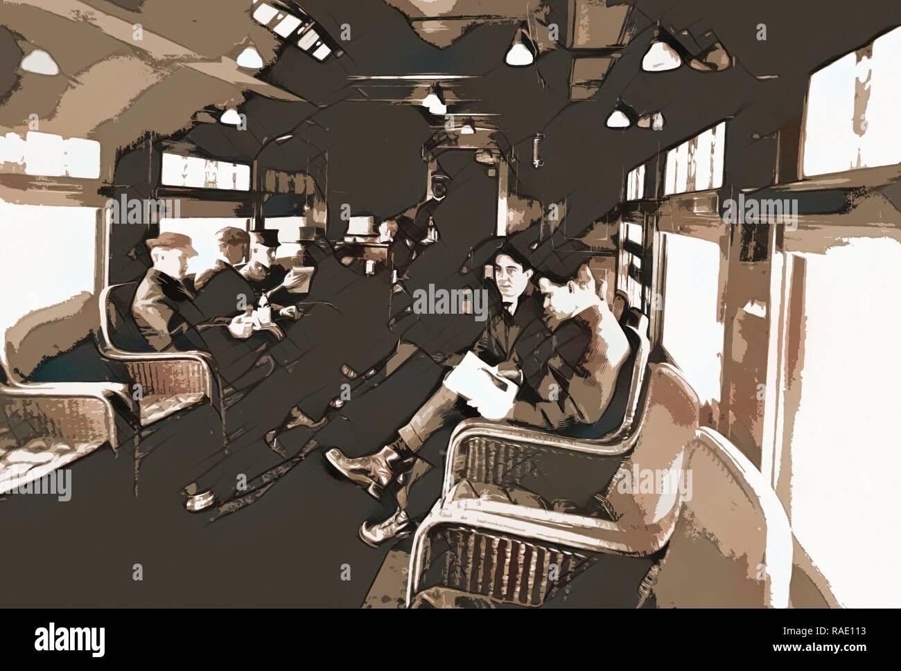 Dining car,deluxe overland limited train,passengers,railroads,interiors,1910