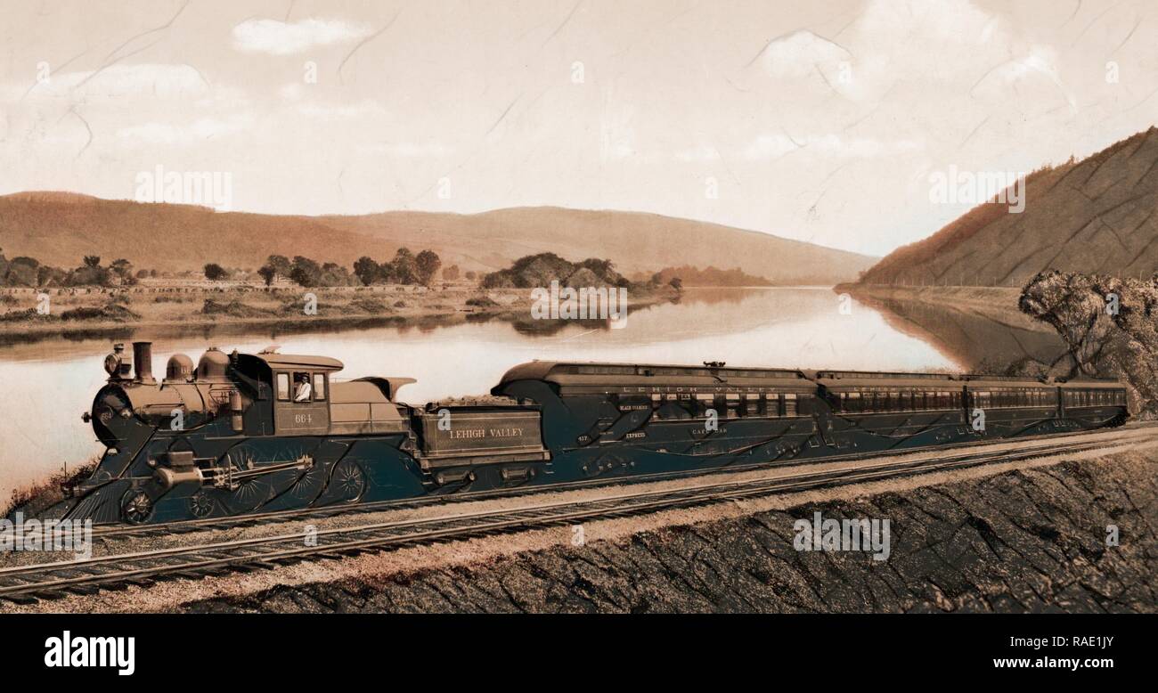 Black Diamond Express, Lehigh Valley Railroad, Pennsylvania, Jackson, William Henry, 1843-1942, Railroads, Rivers reimagined Stock Photo