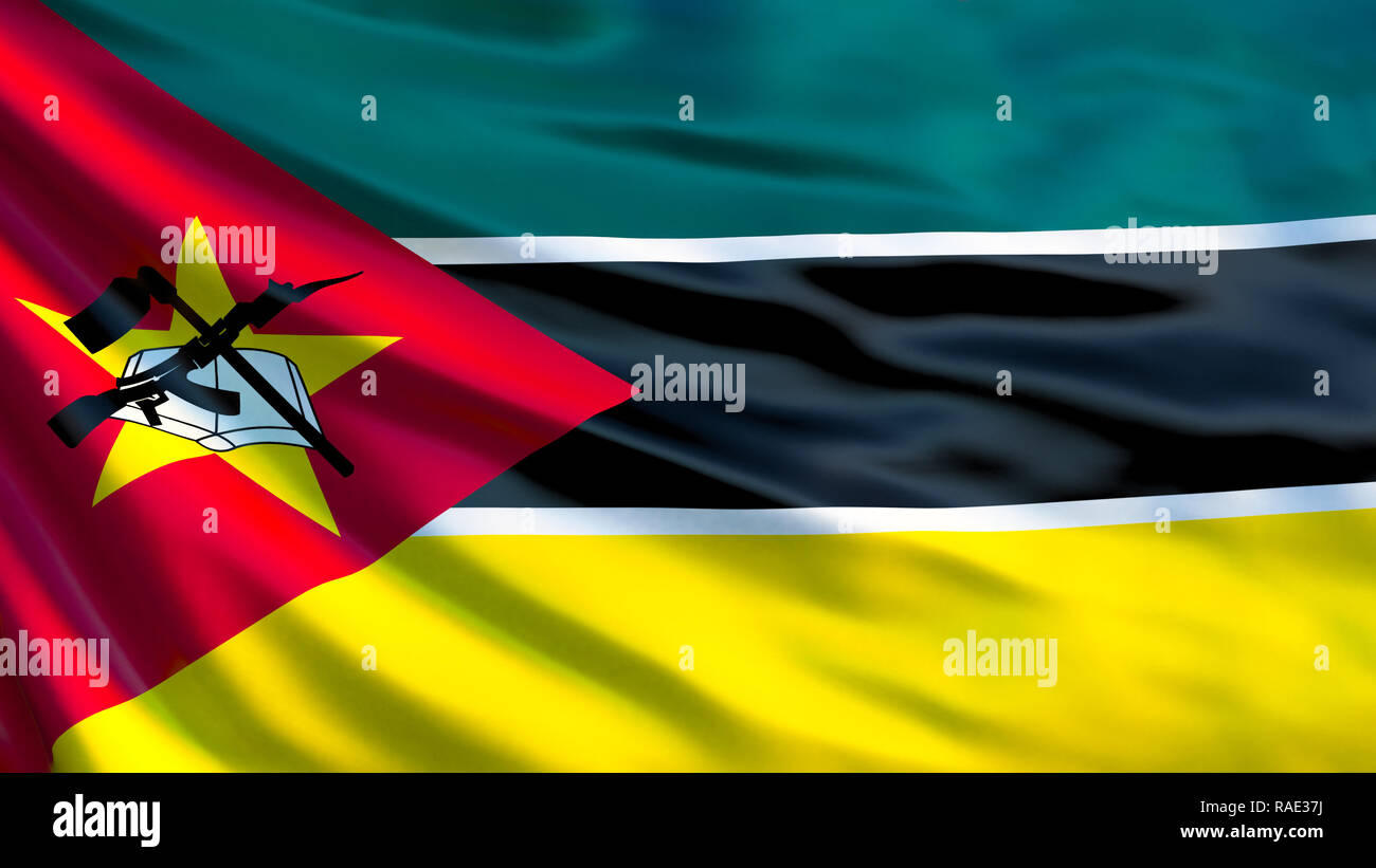 Mozambique flag. Waving flag of Mozambique 3d illustration. Maputo Stock Photo