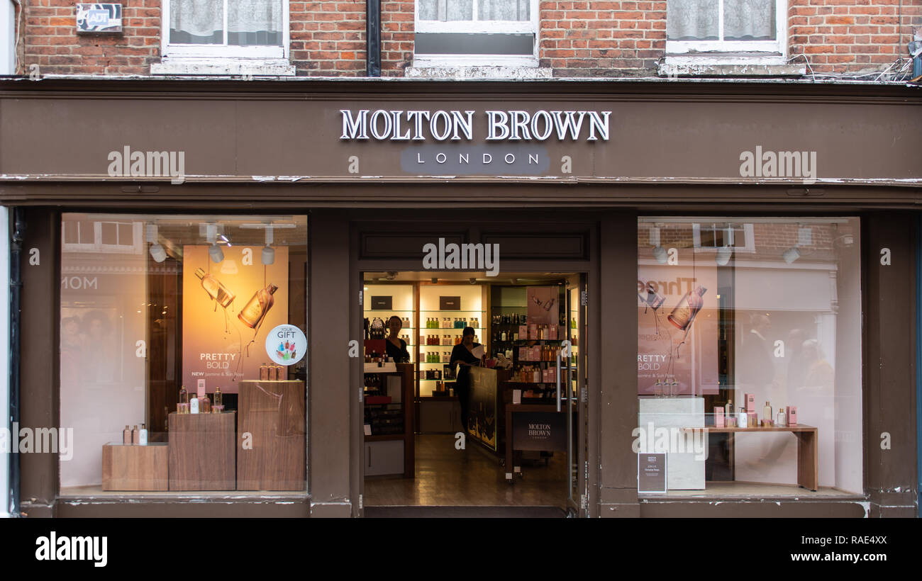 Chichester, United Kingdom - October 06 2018:   The front of Molton Brown cosmeetics store in East Street Stock Photo