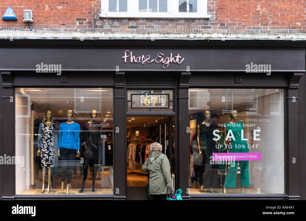 Chichester, United Kingdom - October 06 2018:   The front of Phase Eight clothes store in East Street Stock Photo
