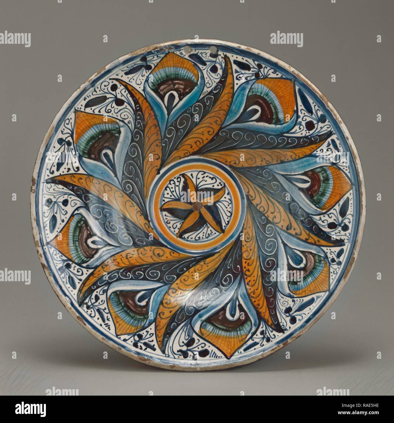 Peacock-Pattern Dish (Piatto), Deruta (probably), Italy, about 1470 - 1500, Tin-glazed earthenware, 6.4 × 39.1 cm (2 reimagined Stock Photo