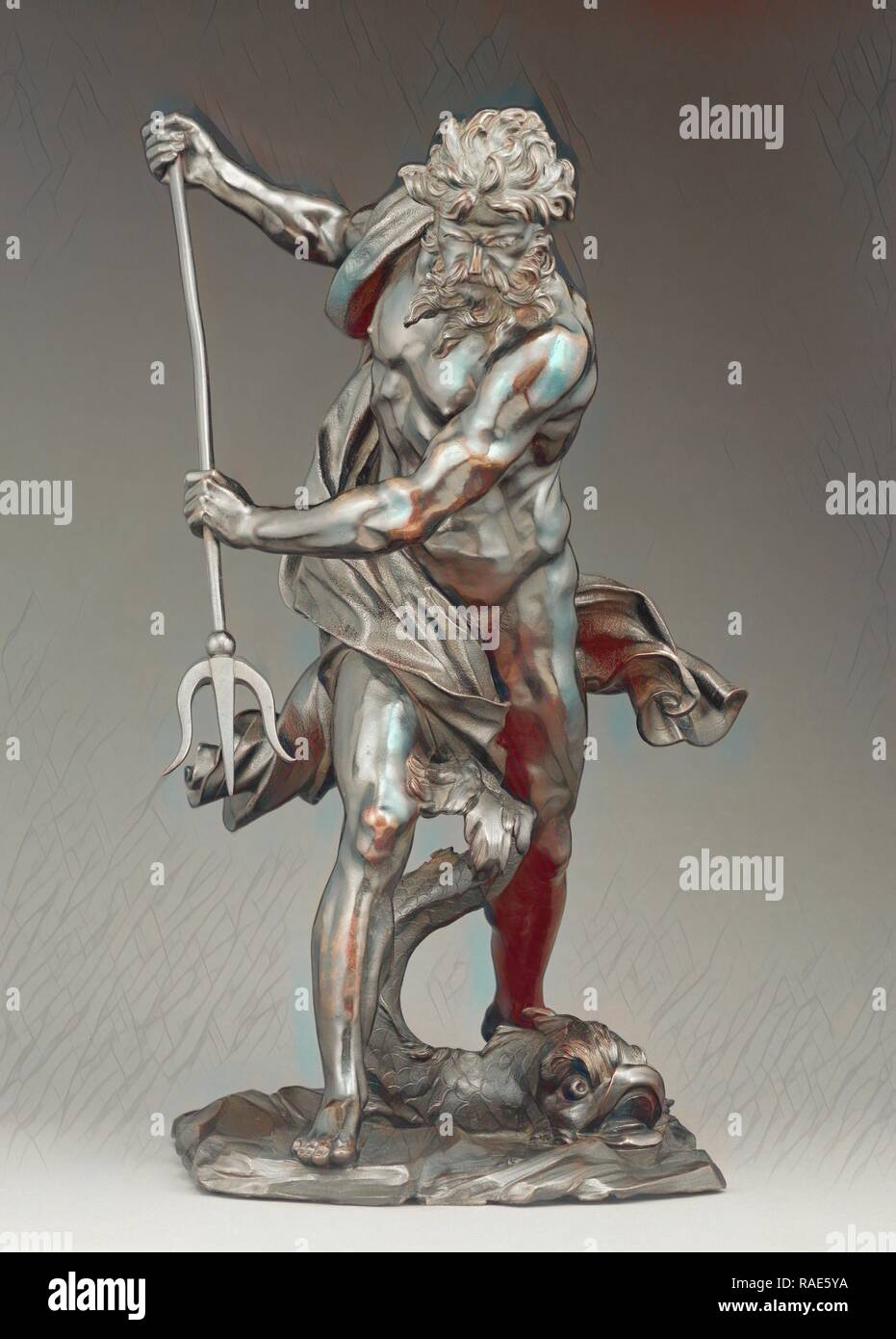 Neptune and Dolphin, After Gian Lorenzo Bernini (Italian, 1598 - 1680), probably 17th century (after 1623), Bronze reimagined Stock Photo