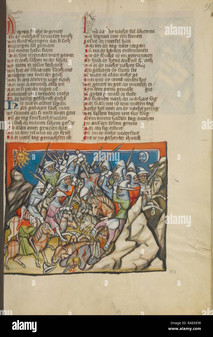The Battle with the Five Kings of Canaan, Regensburg, Bavaria, Germany, about 1400 - 1410, Tempera colors, gold reimagined Stock Photo