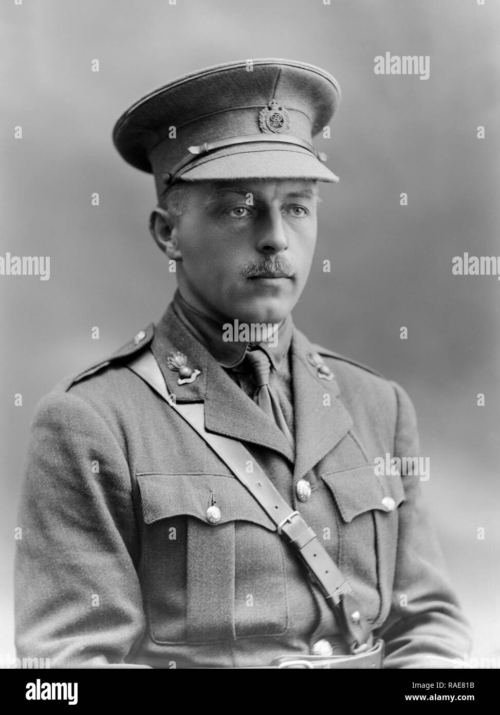 Photograph taken on 1st April 1915. Lieutenant R. N. Aylward of the Royal Engineers of the British Army. Taken in the famous Bassano Photography Studio in London. First World War soldier. Stock Photo