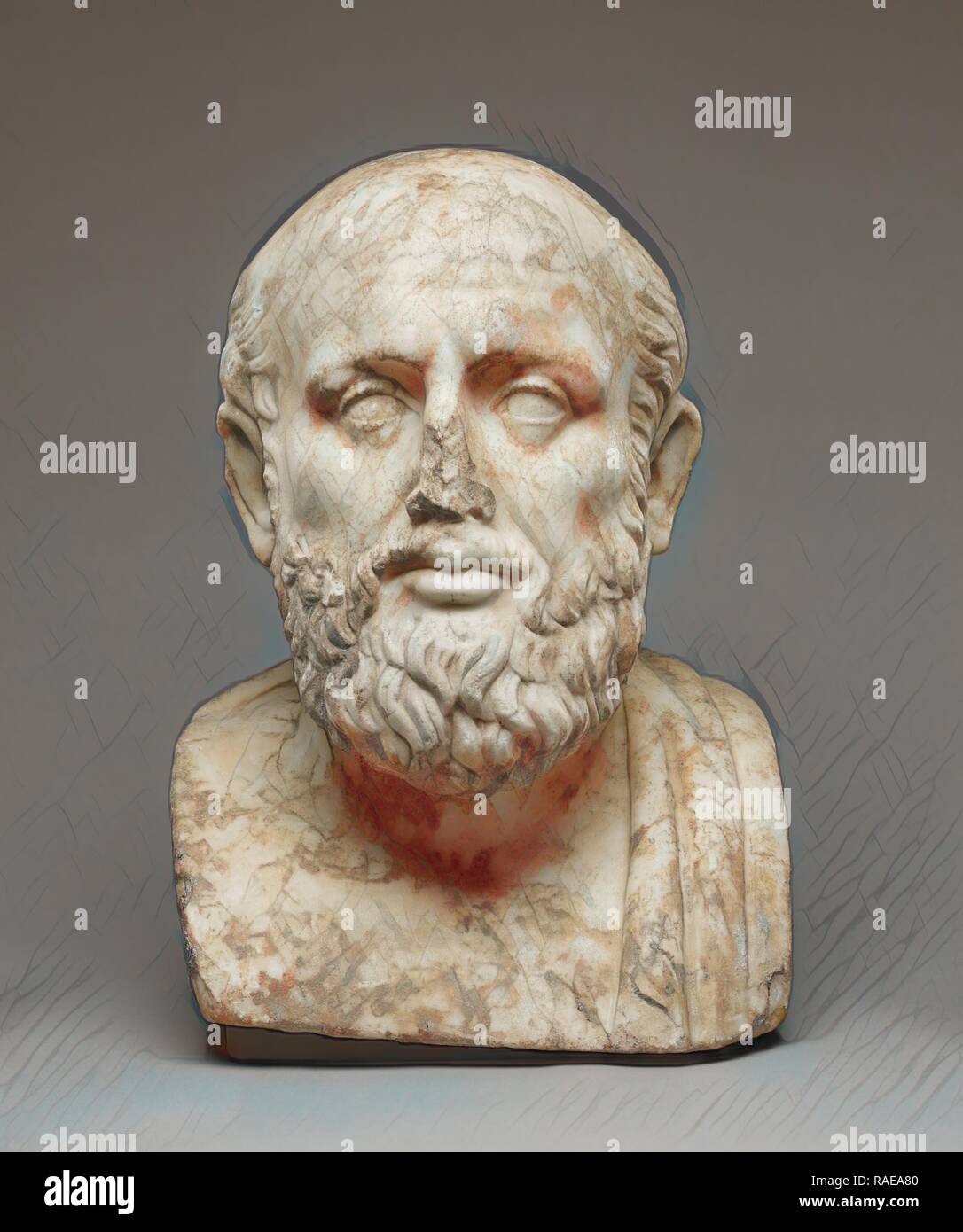 Herm Bust of a Greek Philosopher, Roman Empire, second half of 1st century, Italian marble, 38.5 × 27.4 × 26 cm (15 3 reimagined Stock Photo