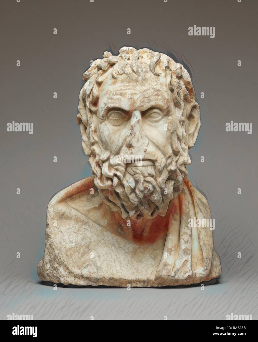 Herm Bust of a Greek Philosopher, Roman Empire, late 1st century, Italian marble, 39 × 31.3 × 19.5 cm (15 3,8 × 12 5, reimagined Stock Photo