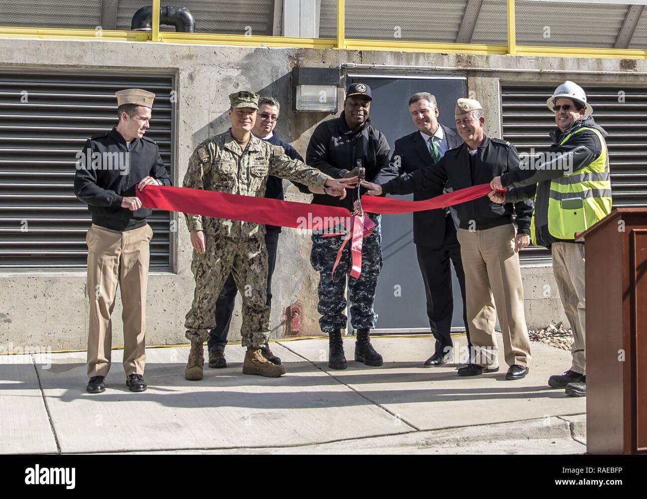 Representatives From Naval Support Activity Bethesda Nsab Naval Facilities Engineering Command Washington And Walsh Construction Cut A Ribbon To Mark The Completion Of New Cooling Towers At Nsab Stock Photo Alamy