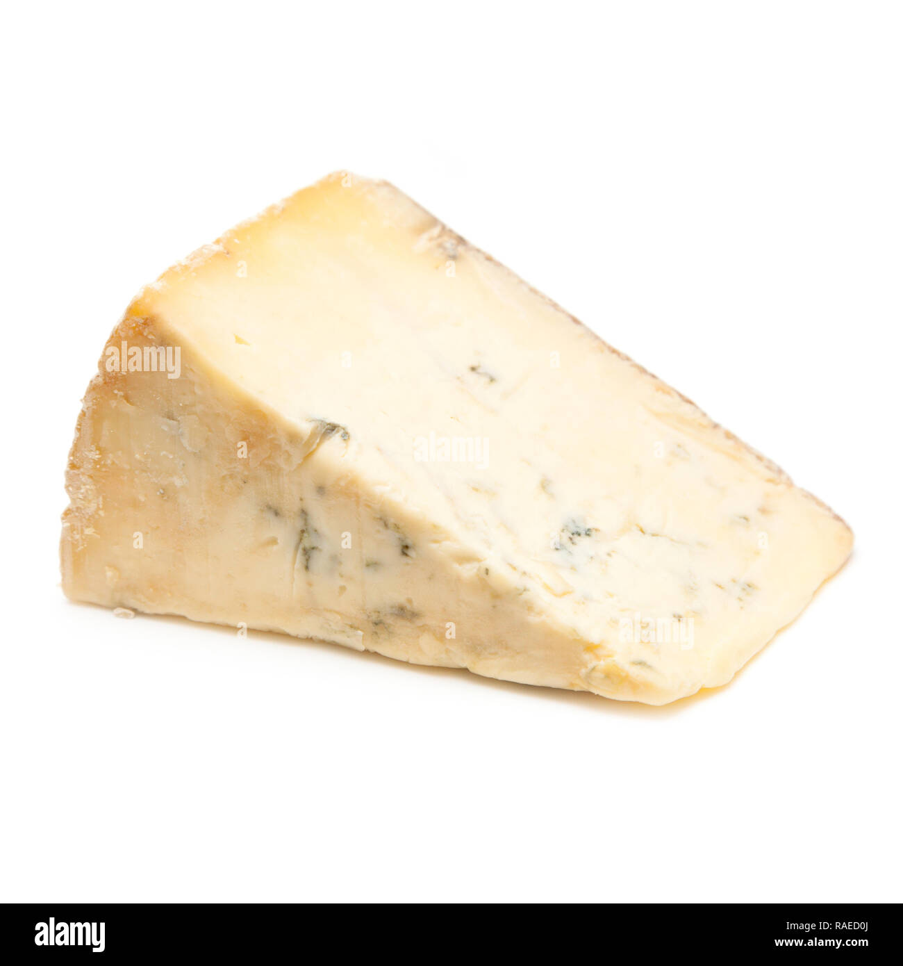 Mature blue Stilton cheese isolated on a white studio background. Stock Photo