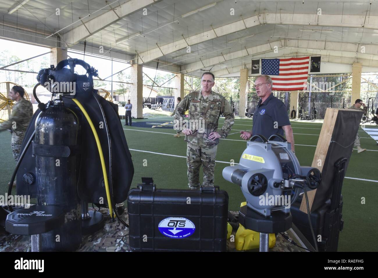 Maj. Gen. Scott Vander Hamm, assistant deputy chief of staff of operations, head quarters Air Force, visits Air Force Special Operations Command, Hurlburt Field, Fla., Jan. 18, 2017. Vander Hamm met with AFSOC key personnel during a visit to orient himself with AFSOC. Stock Photo