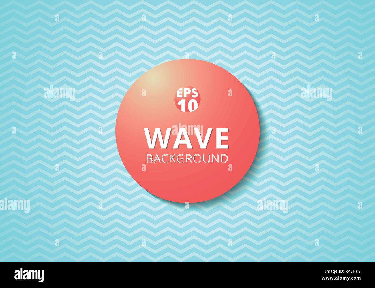 Wave blue lines pattern background and Red 3D label circle. Zig zag, chevron. Vector illustration Stock Vector