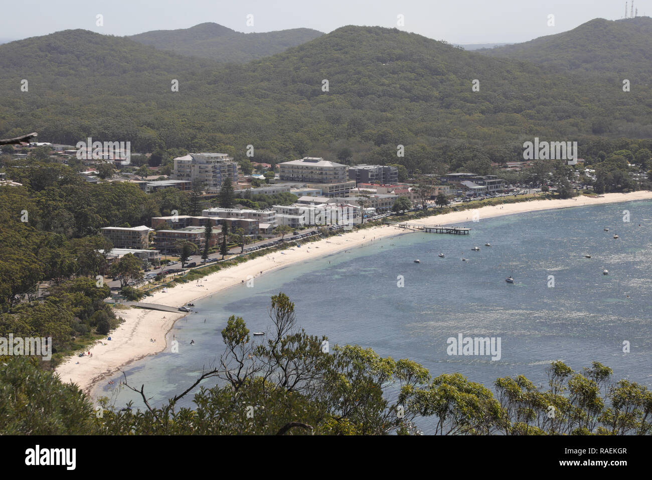 View looking down to Shoal Bay from the path up to Tomaree Head, Port Stephens, Australia Stock