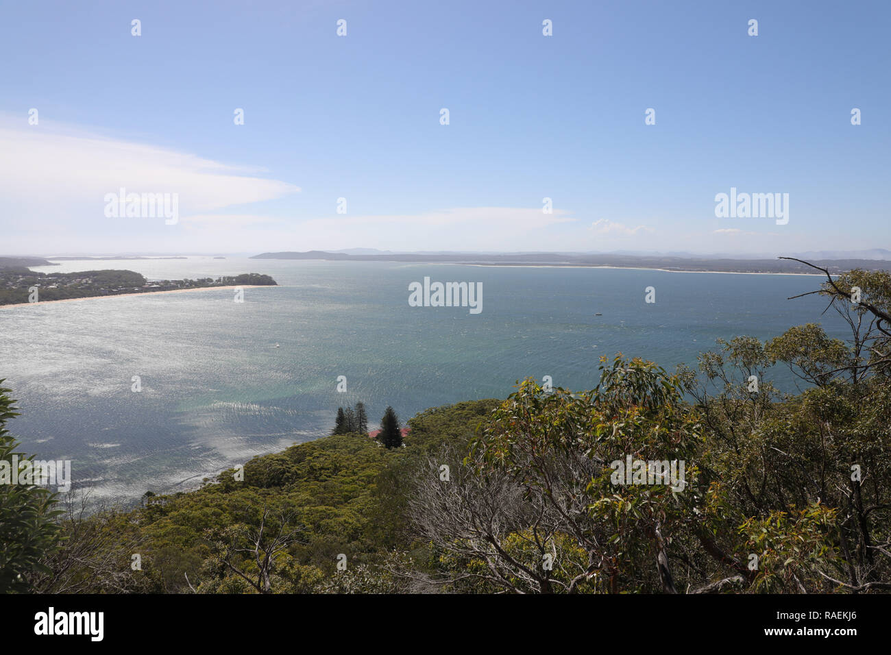 View looking down to Shoal Bay from the path up to Tomaree Head, Port Stephens, Australia Stock