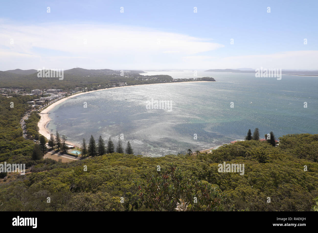 View looking down to Shoal Bay from the path up to Tomaree Head, Port Stephens, Australia Stock