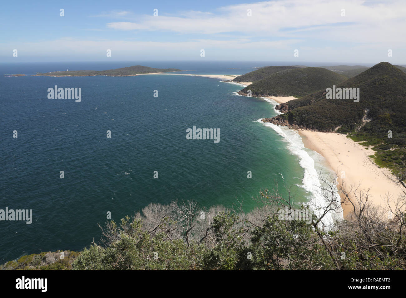 View looking down to Zenith Beach and other beaches on Fingal Bay from