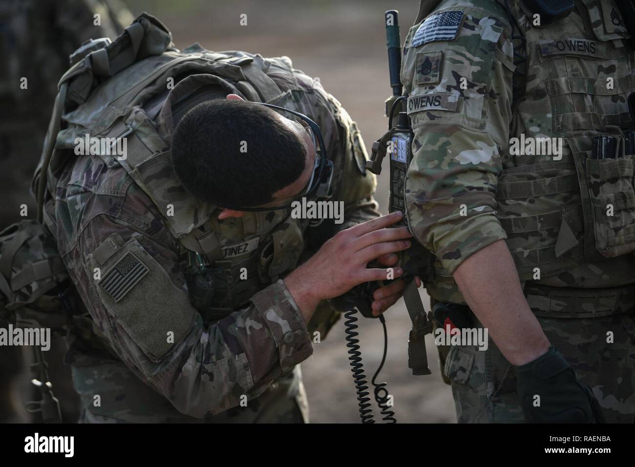 U S Army Spc Marcos Martinez And Staff Sgt Roger Owens Both Assigned To Viper Company 1 26 Infantry 101st Airborne Division Air Assault With The East Africa Response Force Earf Prepare Equipment Before