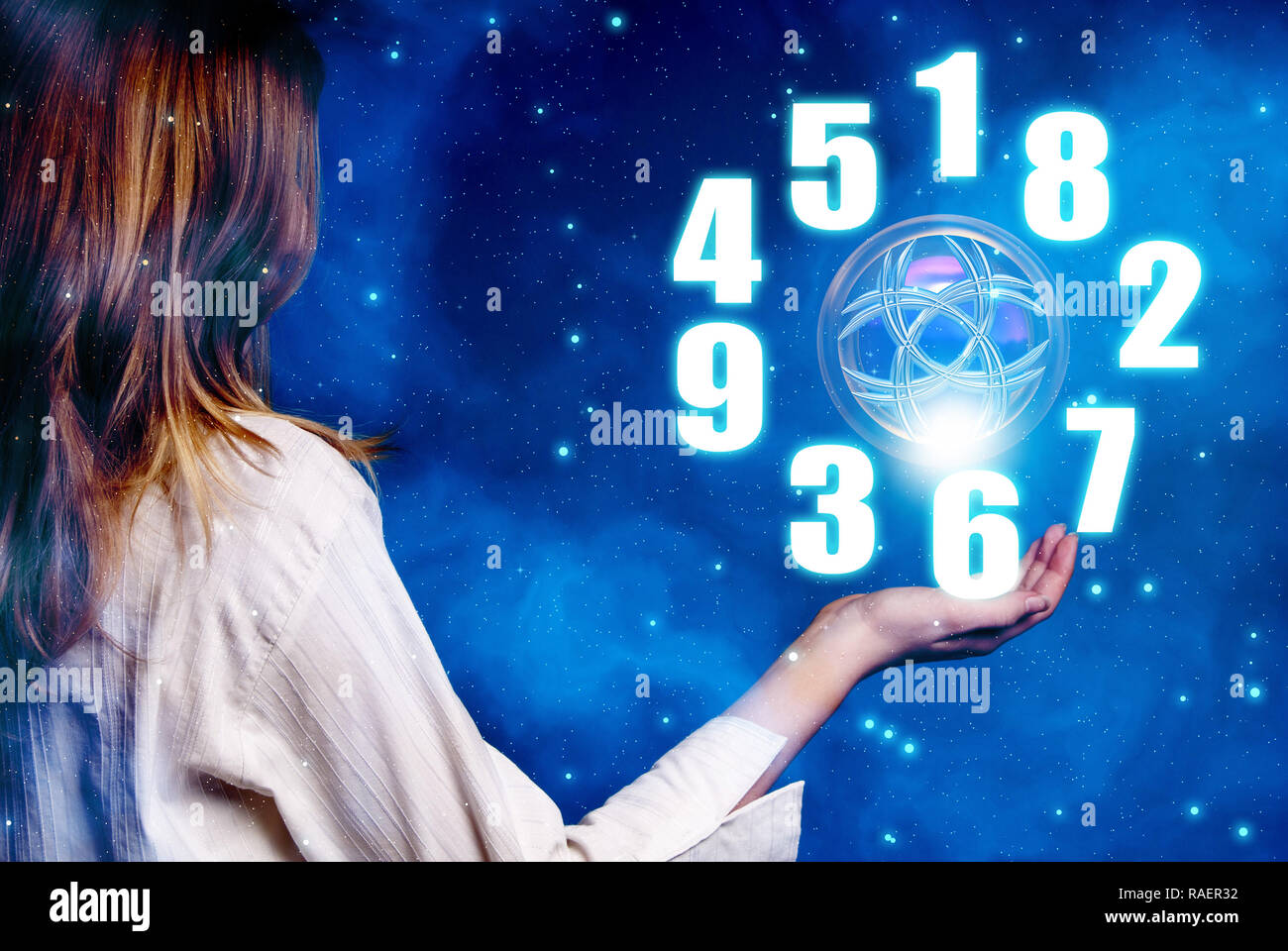 woman and numbers, numerology concept Stock Photo