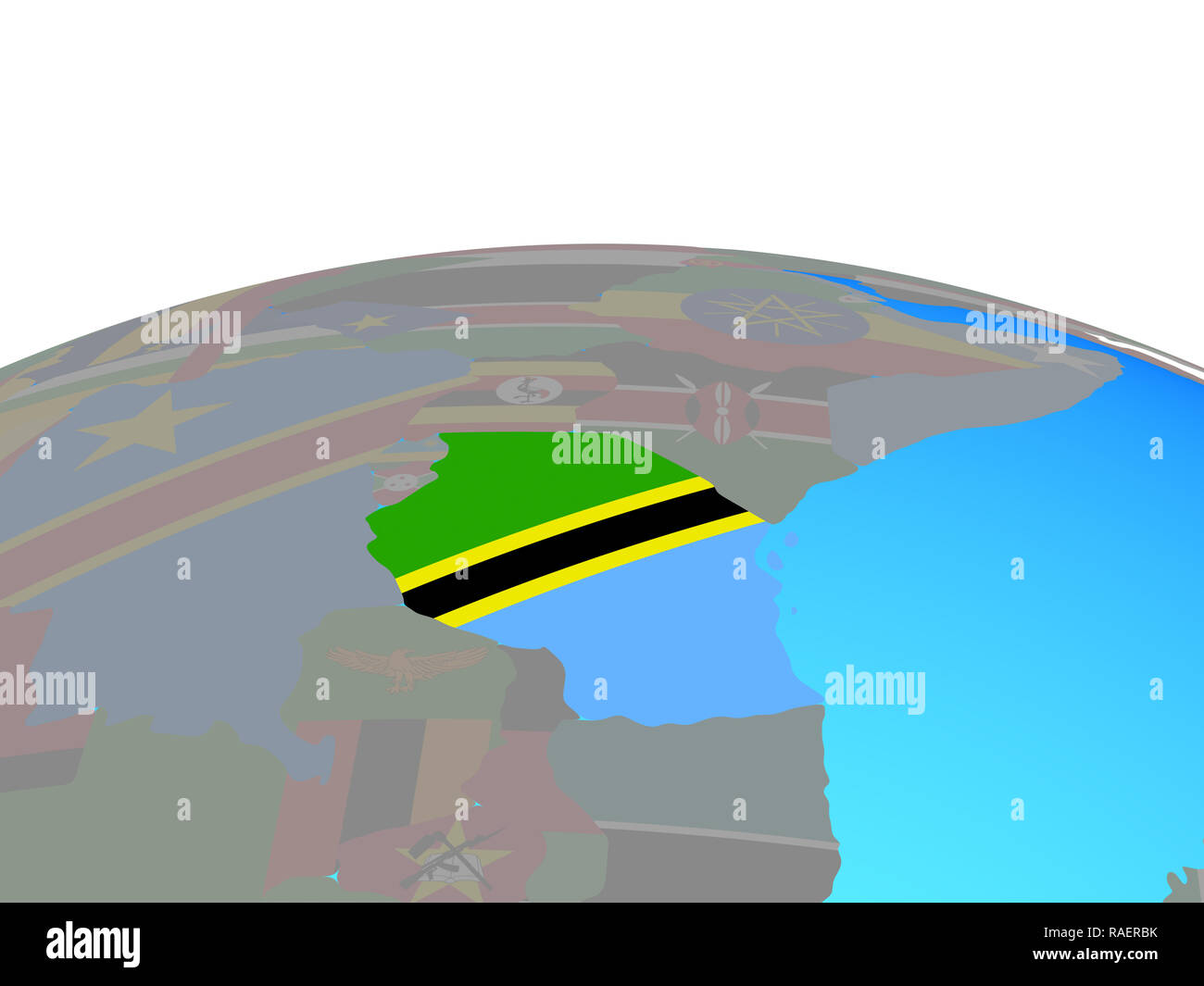 Tanzania with national flag on political globe. 3D illustration Stock ...