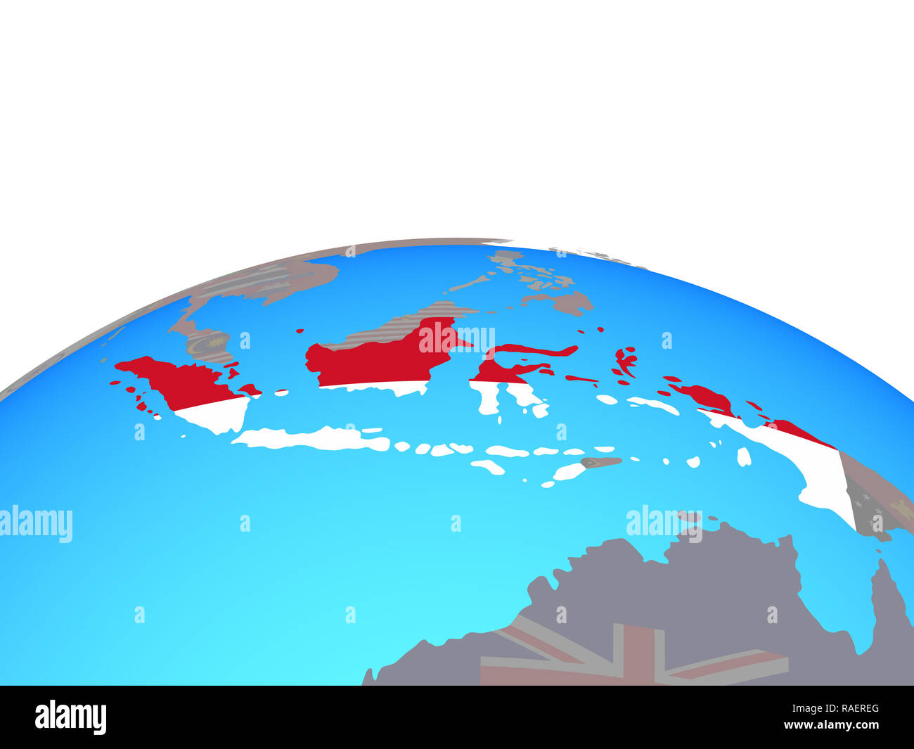 Indonesia with national flag on political globe. 3D illustration. Stock Photo