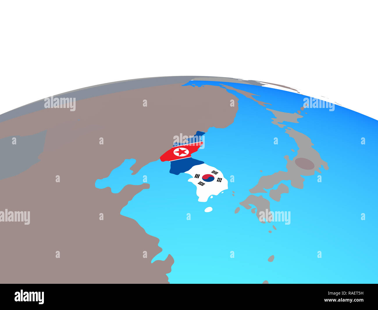 Korea with national flags on political globe. 3D illustration Stock ...