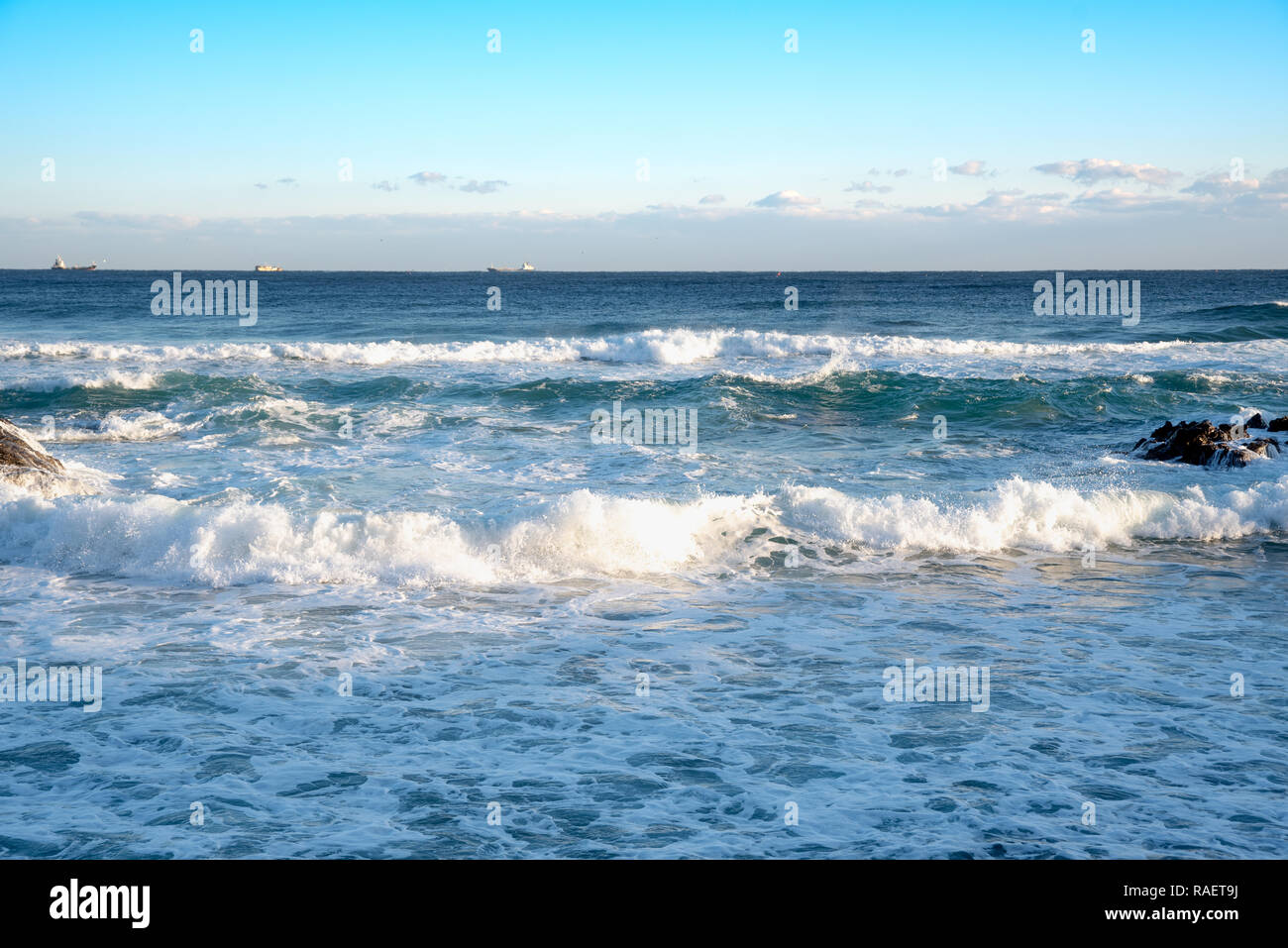 Wild waves and blue sky. Gangwon-do Beach, Republic of Korea. Stock Photo